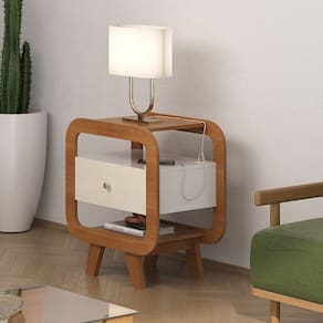 Mesa Apoio Theo com Usb 65,0cm X 55,0cm X 39,0cm Cinamomo/ Off White