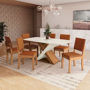 Conjunto Mesa Graviola com 6 Cadeiras Canela/Terracota
