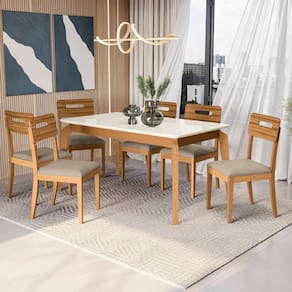 Conjunto Mesa Petra com 6 Cadeiras Madeira Maciça Amendoa