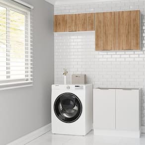 Lavanderia Modulada 3 Peças sem Tampo com Rodapé Ipanema Cabecasa Madeiramadeira Branco/Acácia
