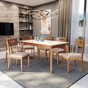 Conjunto Mesa Petra com 6 Cadeiras Madeira Maciça Bege