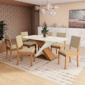 Conjunto Mesa Graviola com 6 Cadeiras Canela/ Bege