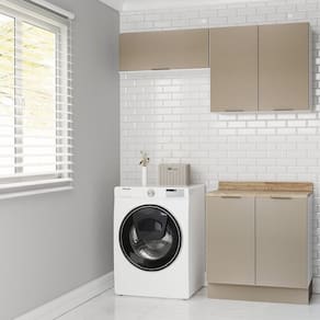 Lavanderia Modulada 3 Peças 2 Armários Aéreos 4 Portas 1 Balcão Ipanema Cabecasa Madeiramadeira Cinza Trama