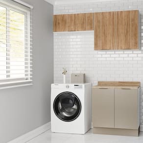 Lavanderia Modulada 3 Peças 2 Armários Aéreos 4 Portas 1 Balcão Ipanema Cabecasa Madeiramadeira Cinza/Acácia