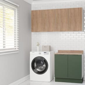 Lavanderia Modulada 3 Peças 2 Armários Aéreos 1 Balcão 2 Portas Ipanema Cabecasa Madeiramadeira Verde Folha/Acácia