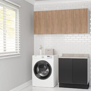 Lavanderia Modulada 3 Peças 2 Armários Aéreos 1 Balcão 2 Portas Ipanema Cabecasa Madeiramadeira Grafite Trama/Acácia