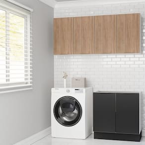 Lavanderia Modulada 3 Peças sem Tampo com Rodapé Ipanema Cabecasa Madeiramadeira Grafite Trama/Acácia