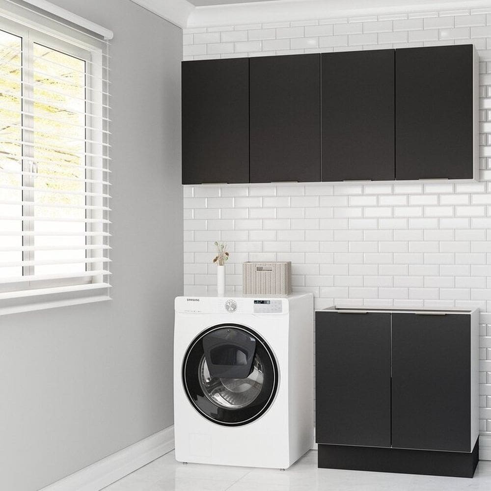 Lavanderia Modulada 3 Peças sem Tampo com Rodapé Ipanema Cabecasa Madeiramadeira Grafite Trama
