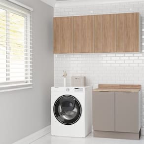 Lavanderia Modulada 3 Peças 2 Armários Aéreos 1 Balcão 2 Portas Ipanema Cabecasa Madeiramadeira Cinza/Acácia