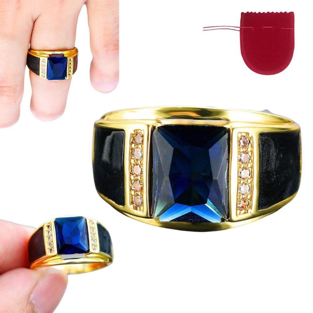 Anel Masculino Prata 925 Dourado Topázio Fusion Zircônia