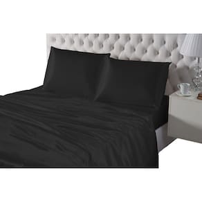 Lençol 4 Peças Casal Queen Preto Seda Lençol De Cima