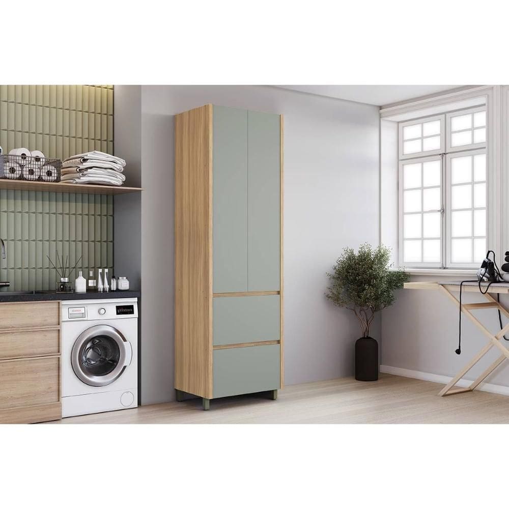 Armário Multiuso Lavanderia Marquesa c/ 2 Portas e 2 Gavetas 70cm Nature/Verde - Nesher