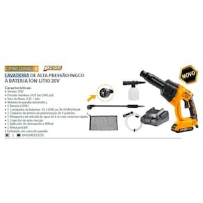 Lavadora A Jato De Alta Pressão Com Bateria 20v e Carregador Bivolt e Acessórios