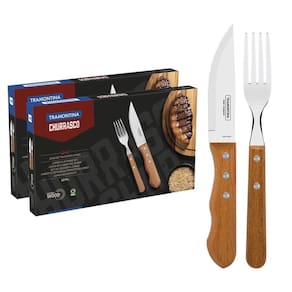 Kit Jogo Para Churrasco Tramontina Dynamic Com Lamina em Aço Inox e Cabo de Madeira 24 Peças 22399063