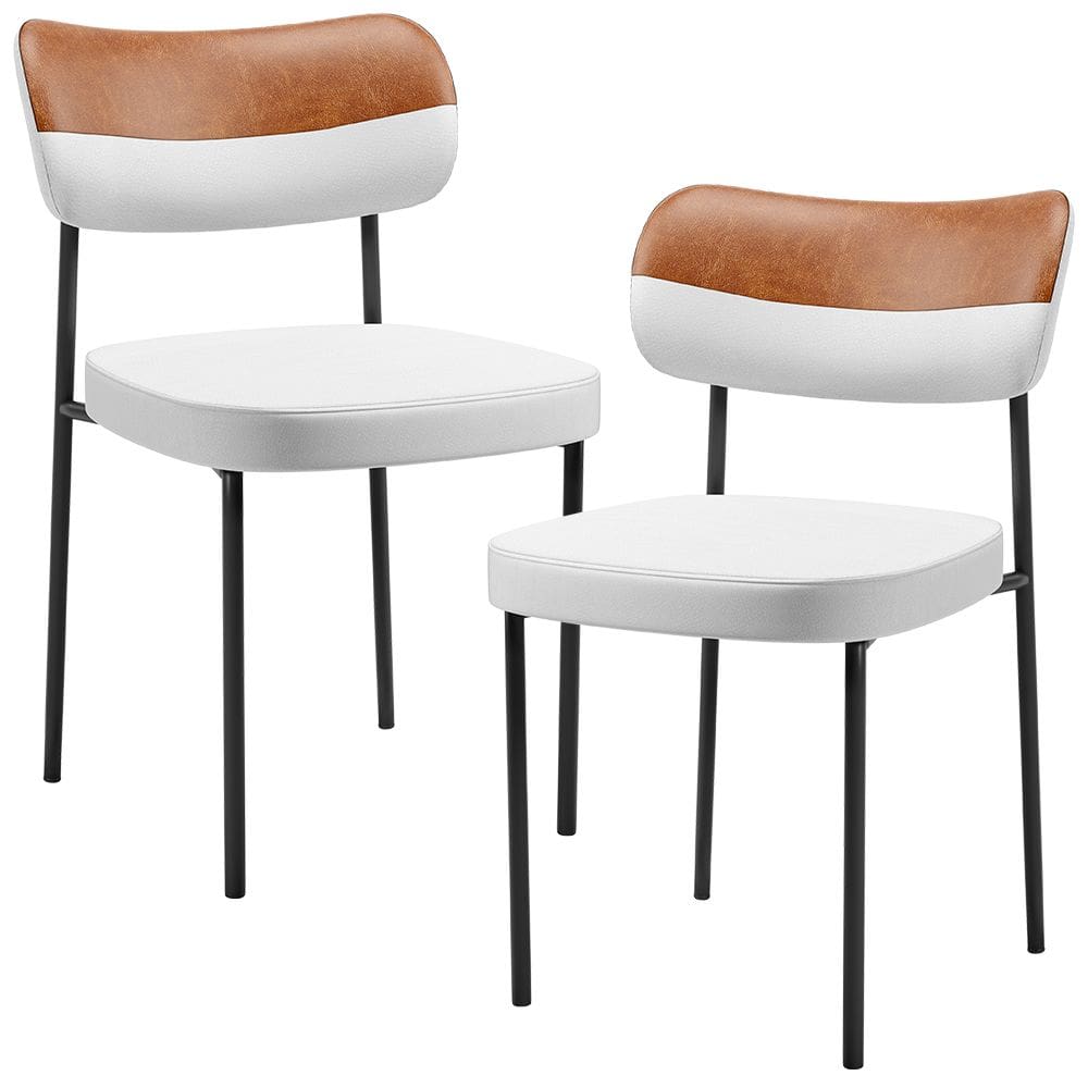 Kit 02 Cadeiras Decorativa Para Sala De Jantar Melina L02 Faixa Couríssimo Camel Facto Branco - Lyam Decor