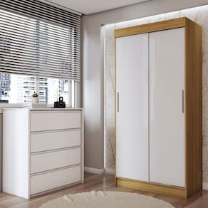 Guarda-Roupa Solteiro Sirius  2 Portas 2 Gavetas e Cômoda 4 Gavetas Marrocos/Off White/Branco - Panorama Móveis