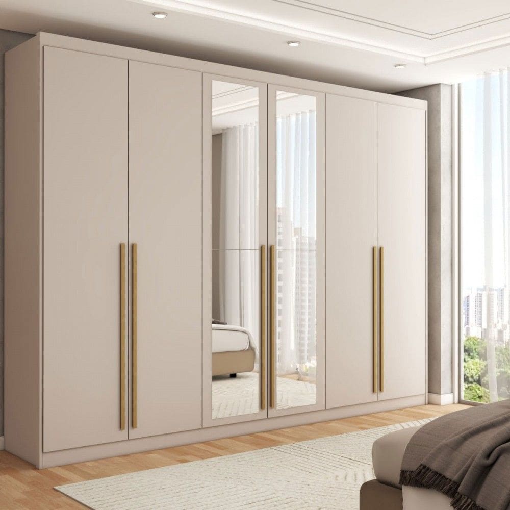 Guarda-Roupa Casal Córdoba 6 Portas 6 Gavetas 100% Mdf com Espelho Marrom Claro - Panorama Móveis