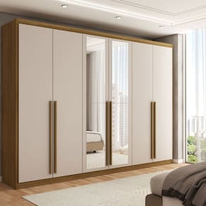Guarda-Roupa Casal Córdoba  6 Portas 6 Gavetas 100% Mdf com Espelho Natural/Marrom Claro - Panorama Móveis