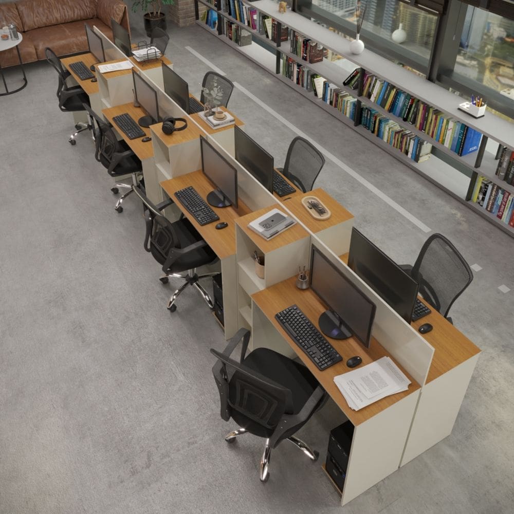 Estação de Trabalho 8 Lugares Smart Office 8 Mesas 6 Armários Livreiro