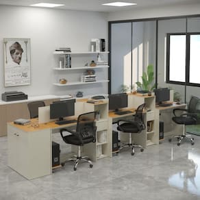 Estação de Trabalho 6 Lugares Office Smart 6 Mesas 4 Armários 1 Aparador
