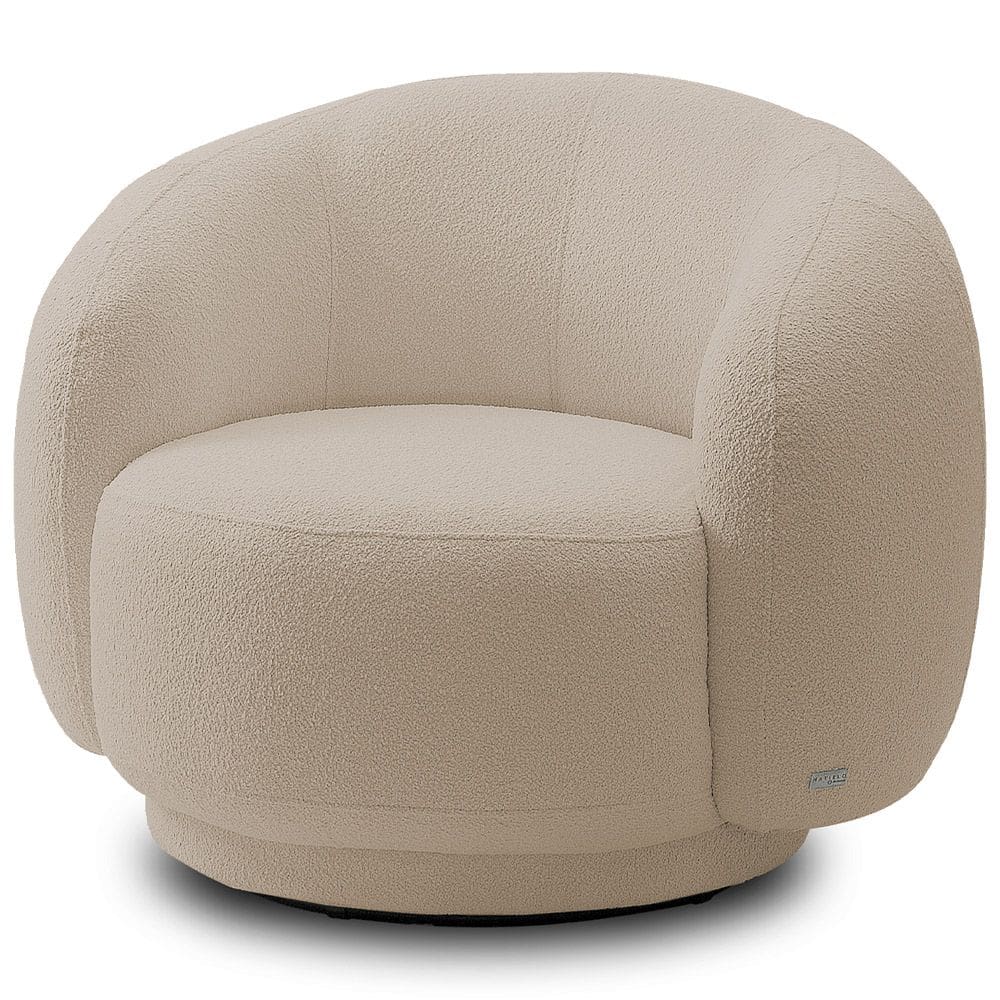 Poltrona Giratória Orgânica Para Sala Living Elodie M05 Bouclê Creme - Lyam Decor