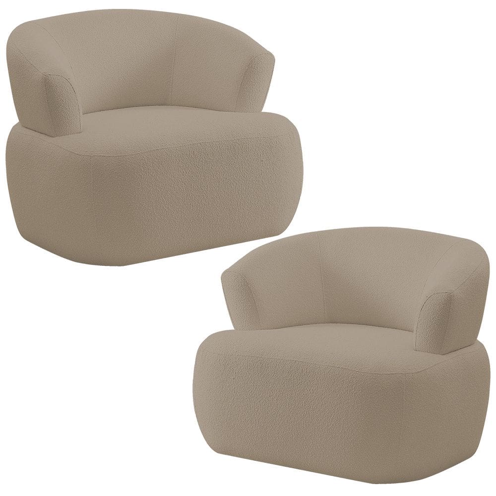 Kit 02 Poltronas Giratória Orgânica Para Sala Living Florea M05 Bouclê Bege - Lyam Decor