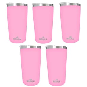 Kit 5 Copos Térmicos Aço Inox 420ML Rosa p/ Água Cerveja Café - Quente e Frio - Unica Unico
