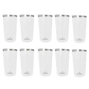 Kit 10 Copos Térmicos Aço Inox 420ML Branco p/ Água Cerveja Café - Quente e Frio - Unica Unico