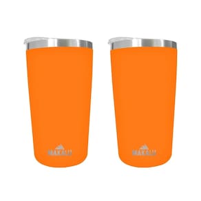 Kit 2 Copos Térmicos Aço Inox 420ML Laranja p/ Água Cerveja Café - Quente e Frio - Unica Unico