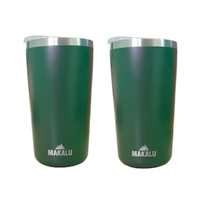 Kit 2 Copos Térmicos Aço Inox 420ML Verde p/ Água Cerveja Café - Quente e Frio - Unica Unico