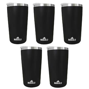 Kit 5 Copos Térmicos Aço Inox 420ML Preto p/ Água Cerveja Café - Quente e Frio - Unica Unico