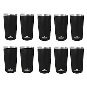 Kit 10 Copos Térmicos Aço Inox 420ML Preto p/ Água Cerveja Café - Quente e Frio - Unica Unico
