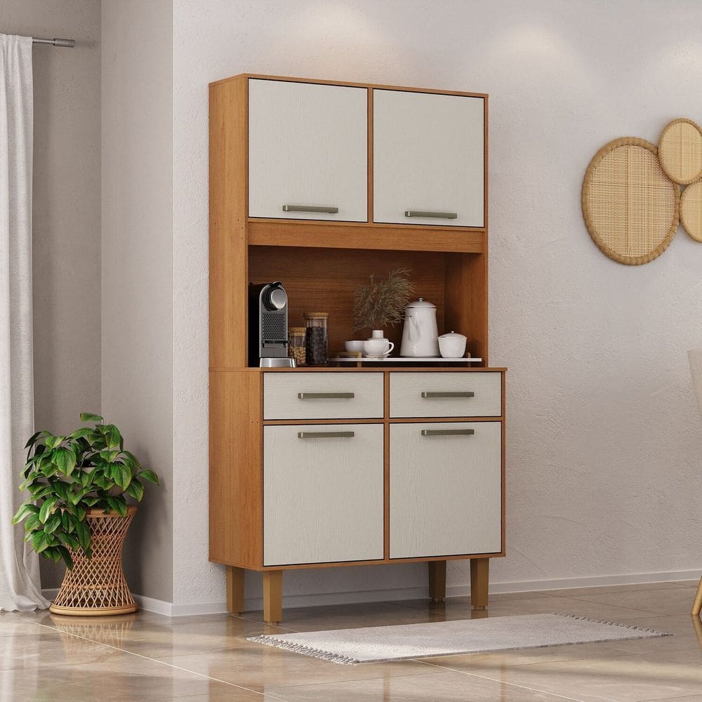 Kit Pop Plus - Armario para Cozinha Mdp 4 Portas 2 Gavetas Cinamomo / Areia