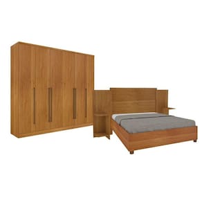 Quarto De Casal Guarda-Roupa 6 Portas Portugal E Cama Box Casal Monaco Com Painel Espresso Móveis Cinamomo