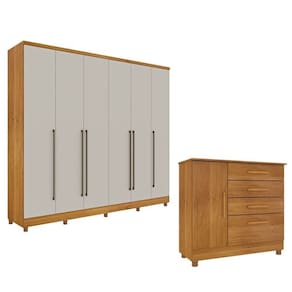 Guarda-Roupa 6 Portas Portugal E Comoda 4 Gavetas  Chicago Com Pés Espresso Móveis Cinamomo/Off White