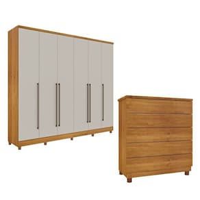 Guarda-Roupa 6 Portas Portugal E Comoda 5 Gavetas Premium Com Pés Espresso Móveis Cinamomo/Off White