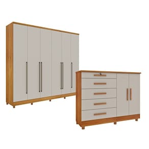 Guarda-Roupa 6 Portas Portugal E Comoda 5 Gavetas Istambul Com Pés Espresso Móveis Cinamomo/Off White