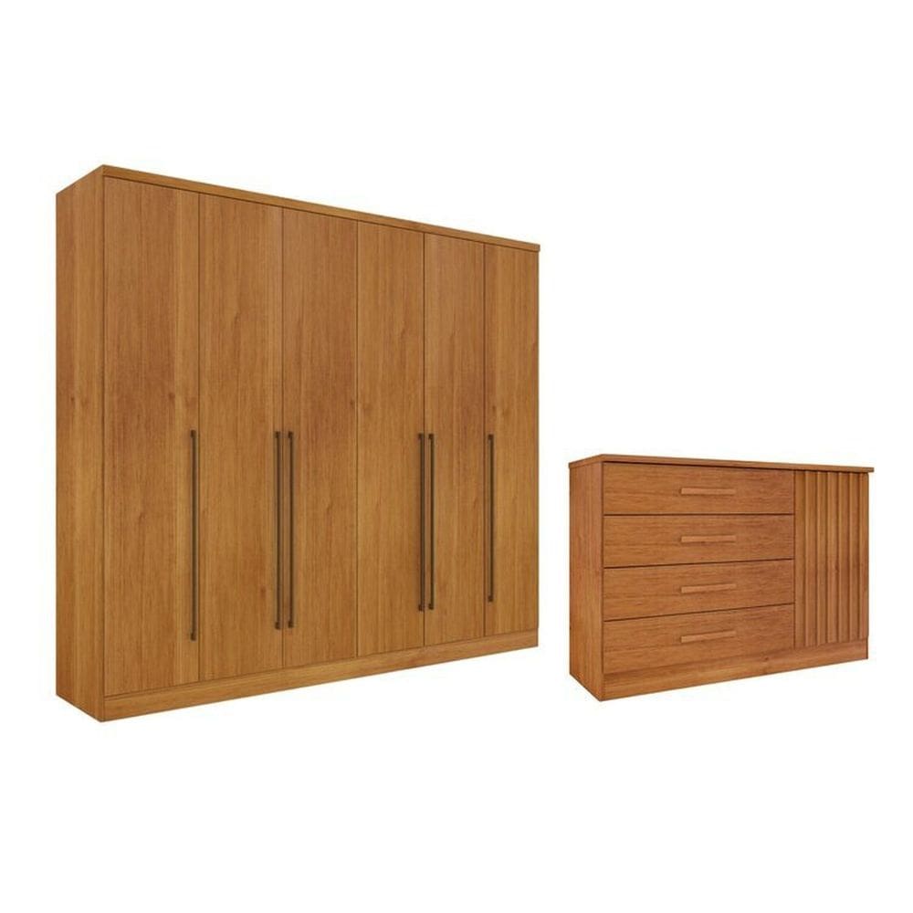 Guarda-Roupa 6 Portas Portugal E Cômoda 4 Gavetas Ripado Espresso Móveis Cinamomo