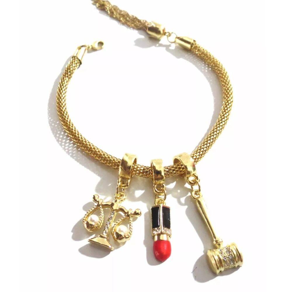 Pulseira Direito Justiça Batom Malhete Folheado 18k