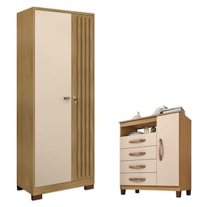 Cômoda Sapateira Cannes com Armário Multiuso Versatile 2 Portas com Chave Carvalho Americano Off White – Incorplac