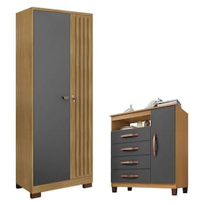 Cômoda Sapateira Cannes com Armário Multiuso Versatile 2 Portas com Chave Carvalho Americano Grafite – Incorplac