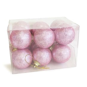 Mini Bolas Rosa de Natal 4cm com Glitter Conjunto com 12 Unidades