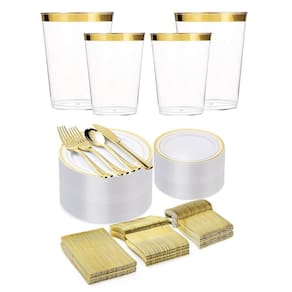 Kit Copo Prato Talher Descartável Luxo 150 Convidados - Gold