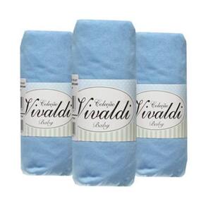 3 Lençol De Berço Com Elástico Malha Kit Com 3 Azul