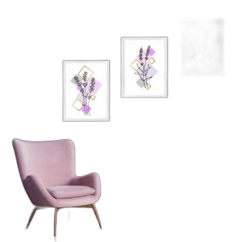 Kit 3 Quadros Arte Lavanda - Geométricos 45X34Cm - Com Vidro