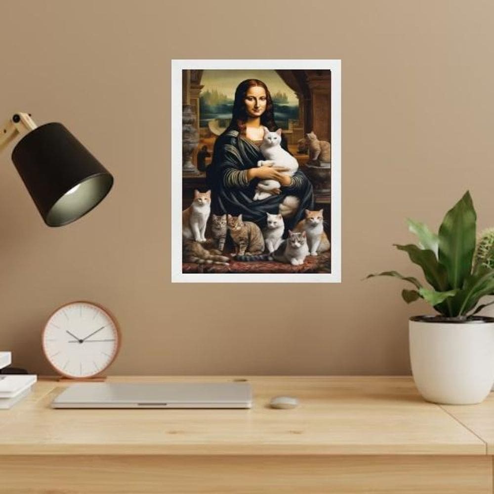 Quadro Mona Lisa Com Gatos 24X18Cm - Com Vidro