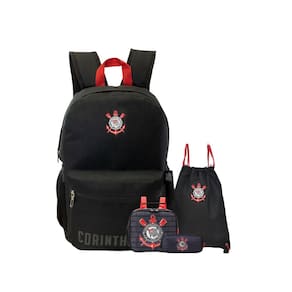Kit Mochila Costas+Estojo D+Lancheira+Bolsa Saco Corinthians