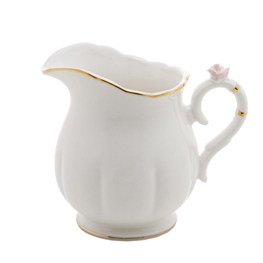 Leiteira De Porcelana Flower 230Ml Fio Dourado Flor Na Alça