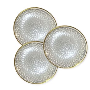 Kit 12 Pratos Jantar Redondo Acrílico Borda Dourada 25Cm