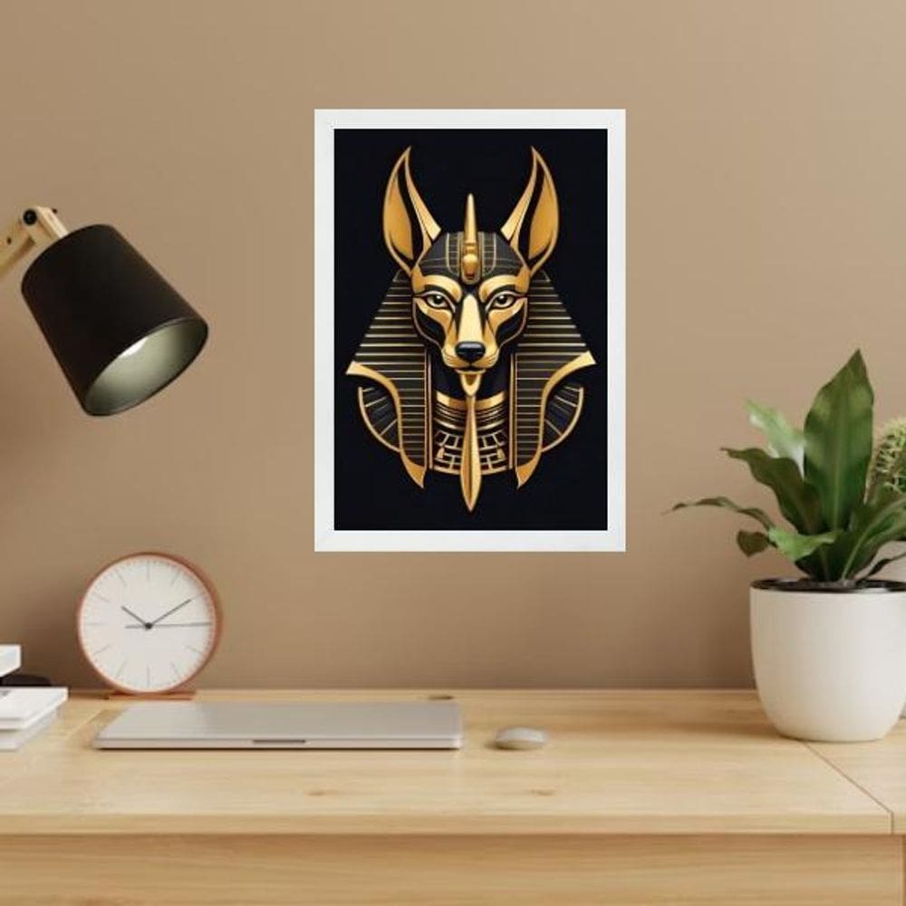Quadro Decorativo Egípcio Anubis Preto E Dourado 33X24Cm